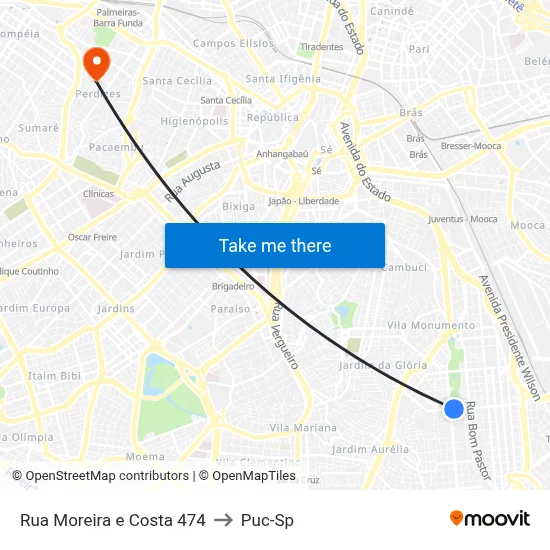 Rua Moreira e Costa 474 to Puc-Sp map