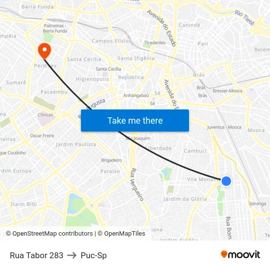 Rua Tabor 283 to Puc-Sp map