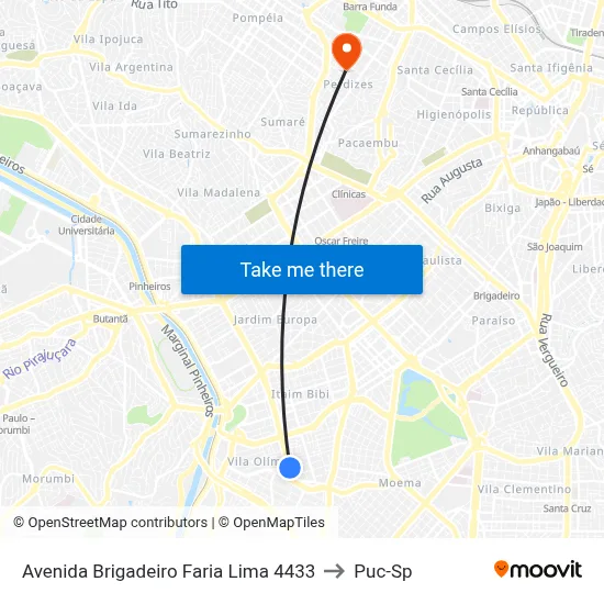 Avenida Brigadeiro Faria Lima 4433 to Puc-Sp map