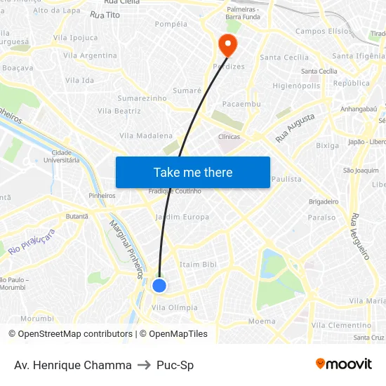 Av. Henrique Chamma to Puc-Sp map