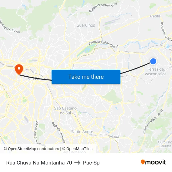 Rua Chuva Na Montanha 70 to Puc-Sp map