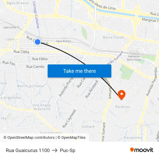 Rua Guaicurus 1100 to Puc-Sp map