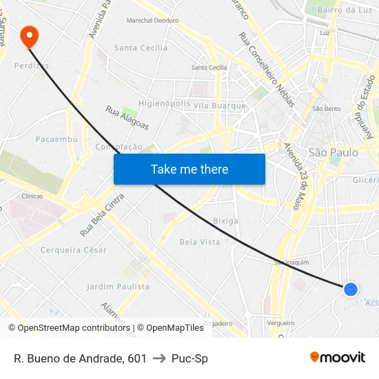 R. Bueno de Andrade, 601 to Puc-Sp map
