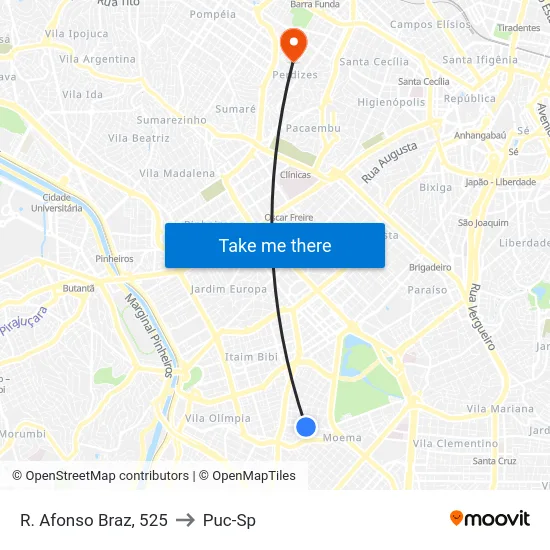 R. Afonso Braz, 525 to Puc-Sp map