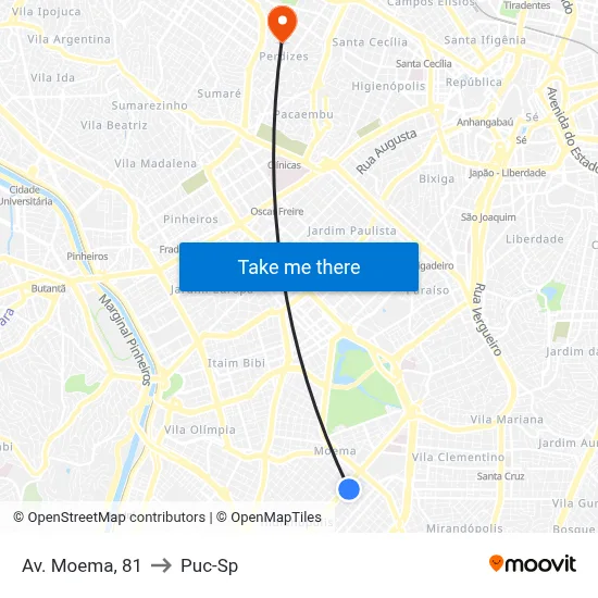 Av. Moema, 81 to Puc-Sp map