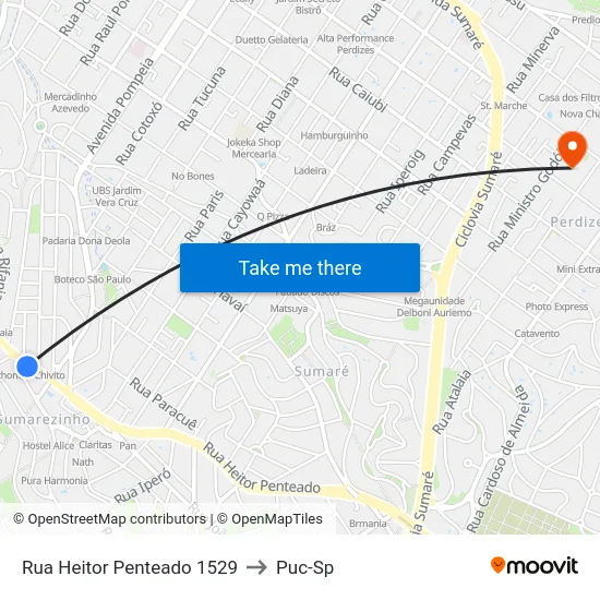 Rua Heitor Penteado 1529 to Puc-Sp map