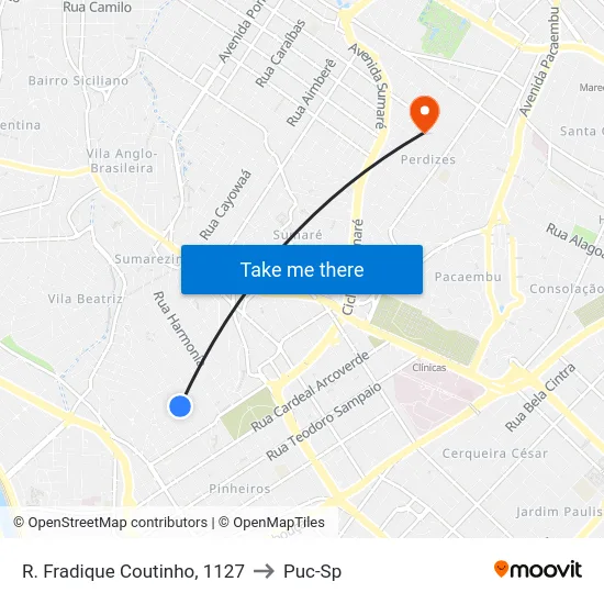 R. Fradique Coutinho, 1127 to Puc-Sp map