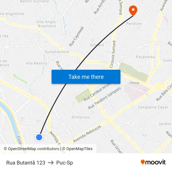 Rua Butantã 123 to Puc-Sp map