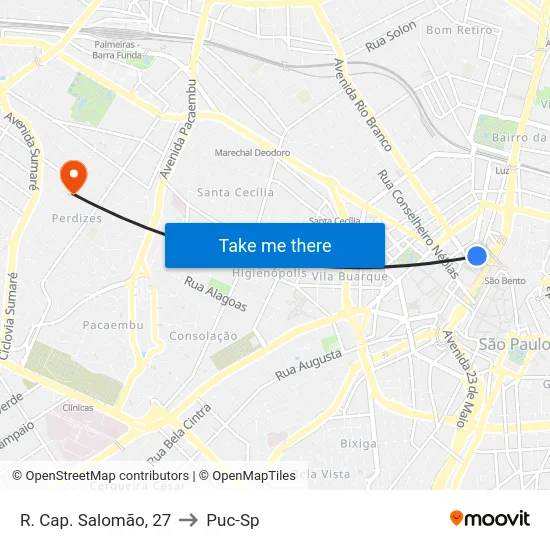 R. Cap. Salomão, 27 to Puc-Sp map