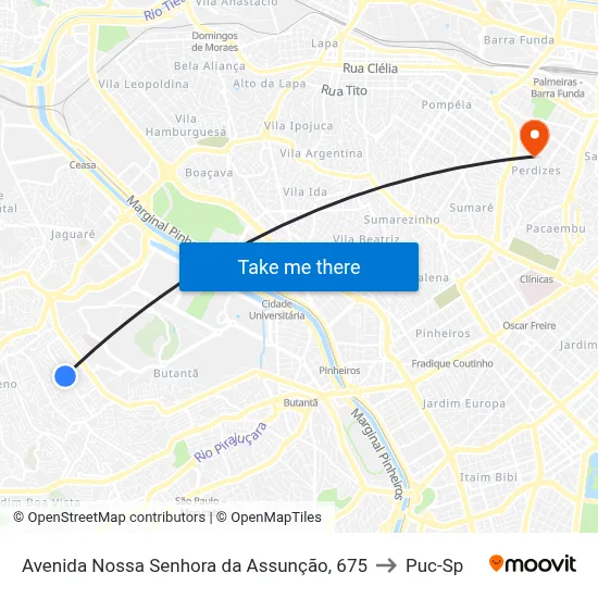 Avenida Nossa Senhora da Assunção, 675 to Puc-Sp map
