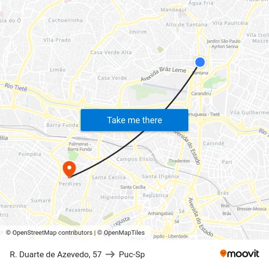 R. Duarte de Azevedo, 57 to Puc-Sp map
