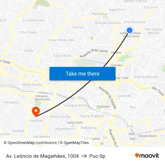 Av. Leôncio de Magalhães, 1004 to Puc-Sp map