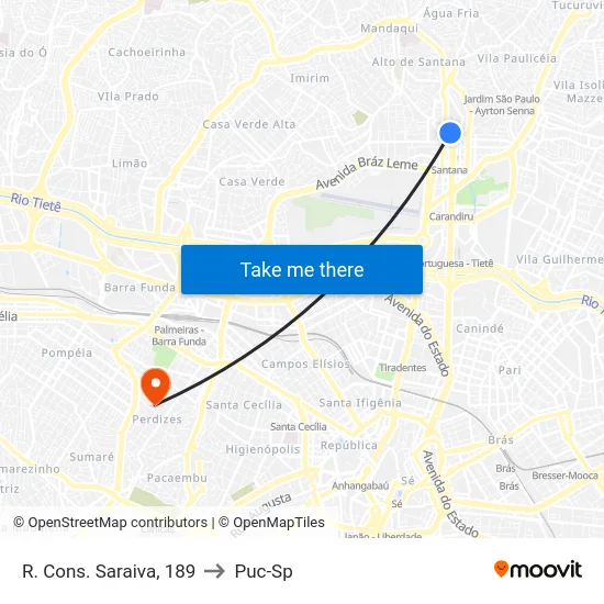 R. Cons. Saraiva, 189 to Puc-Sp map
