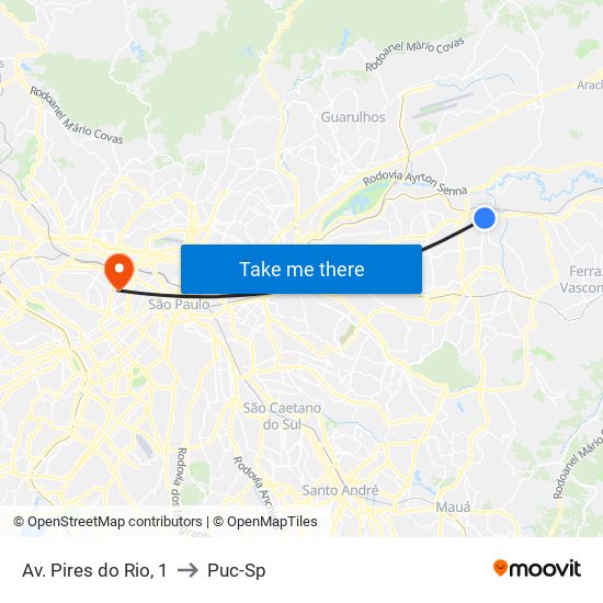 Av. Pires do Rio, 1 to Puc-Sp map