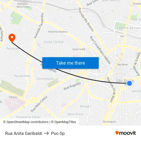 Rua Anita Garibaldi to Puc-Sp map