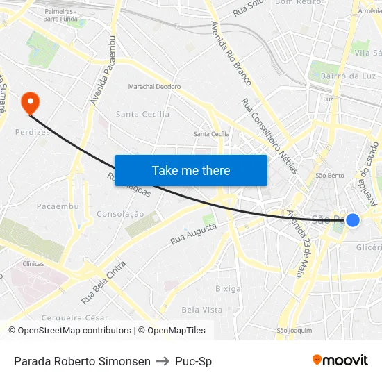 Parada Roberto Simonsen to Puc-Sp map