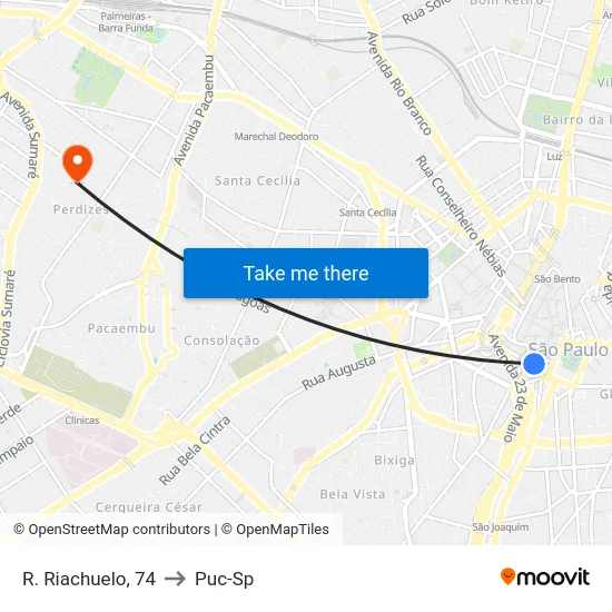 R. Riachuelo, 74 to Puc-Sp map