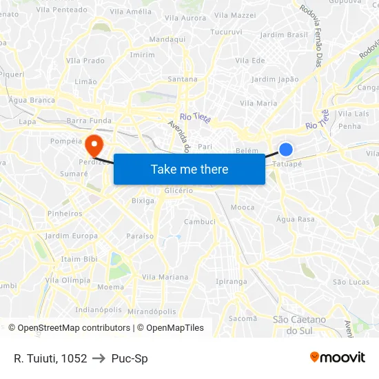 R. Tuiuti, 1052 to Puc-Sp map