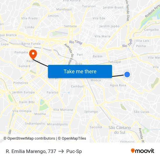 R. Emília Marengo, 737 to Puc-Sp map