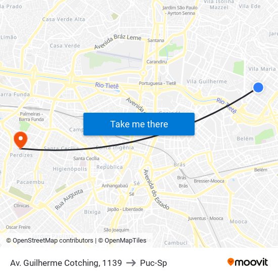 Av. Guilherme Cotching, 1139 to Puc-Sp map