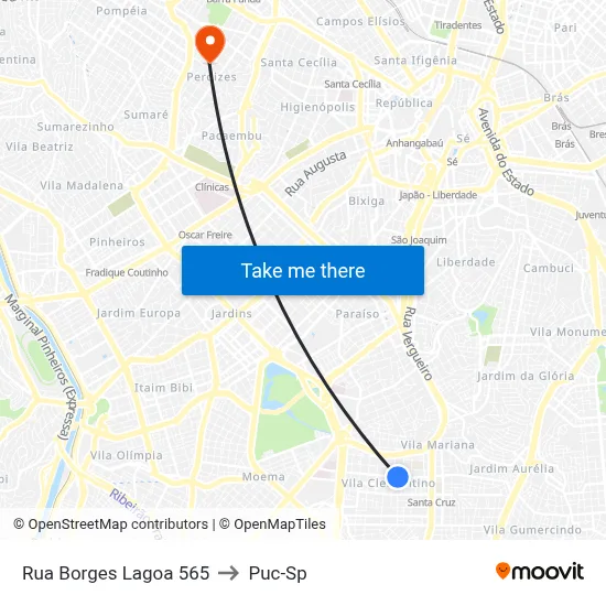 Rua Borges Lagoa 565 to Puc-Sp map