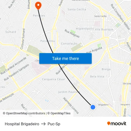 Hospital Brigadeiro to Puc-Sp map