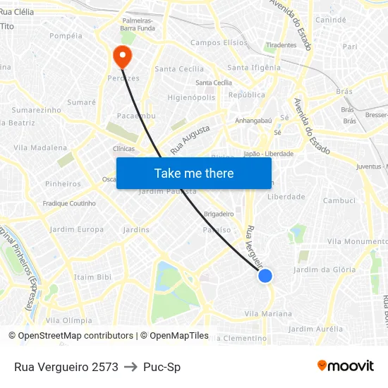 Rua Vergueiro 2573 to Puc-Sp map