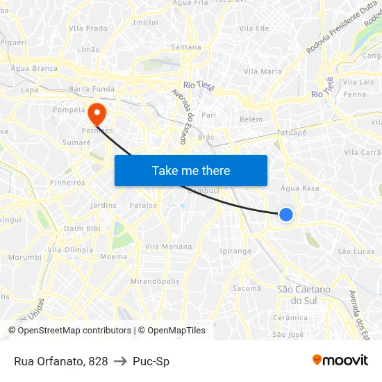 Rua Orfanato, 828 to Puc-Sp map