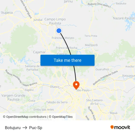 Botujuru to Puc-Sp map