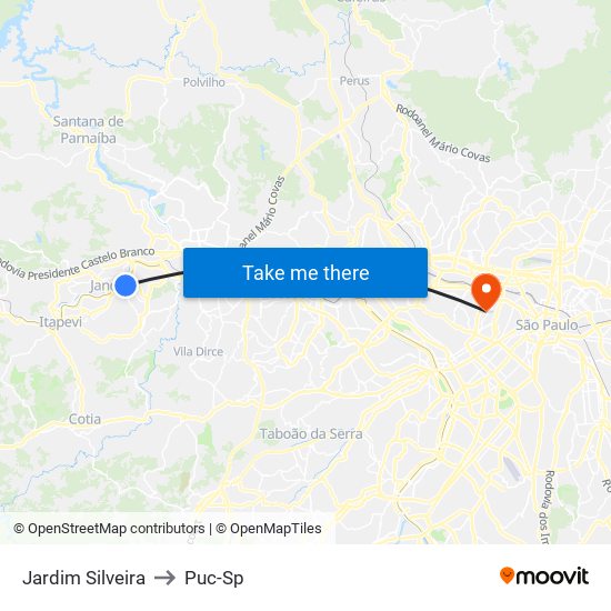 Jardim Silveira to Puc-Sp map