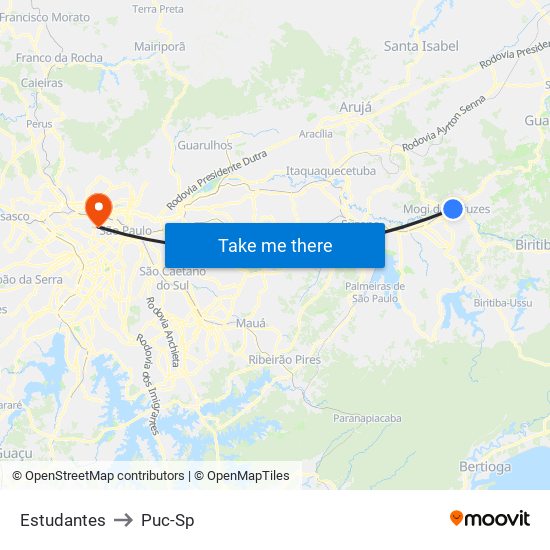 Estudantes to Puc-Sp map