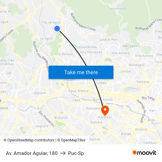 Av. Amador Aguiar, 180 to Puc-Sp map