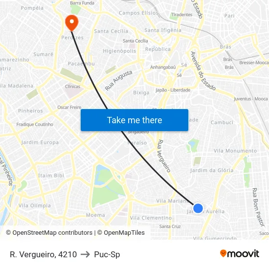 R. Vergueiro, 4210 to Puc-Sp map