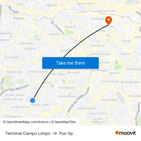 Terminal Campo Limpo to Puc-Sp map