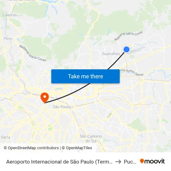 Aeroporto Internacional de São Paulo (Term. Passag. 1) to Puc-Sp map