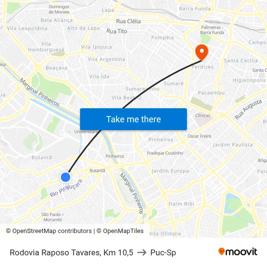 Rodovia Raposo Tavares, Km 10,5 to Puc-Sp map