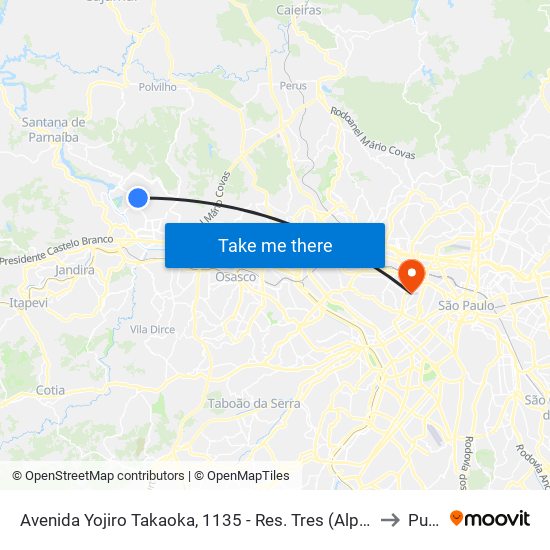 Avenida Yojiro Takaoka, 1135 - Res. Tres (Alphaville), Santana de Parnaíba to Puc-Sp map
