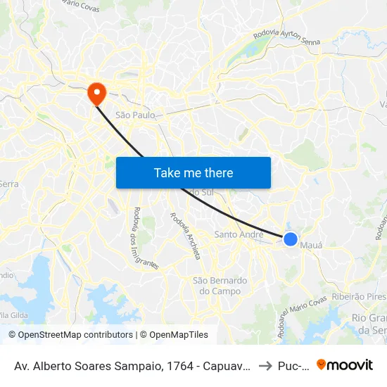 Av. Alberto Soares Sampaio, 1764 - Capuava, Mauá to Puc-Sp map