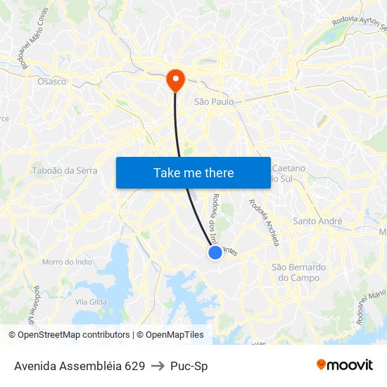 Avenida Assembléia 629 to Puc-Sp map