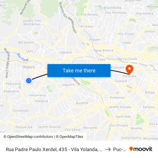 Rua Padre Paulo Xerdel, 435 - Vila Yolanda, Osasco to Puc-Sp map