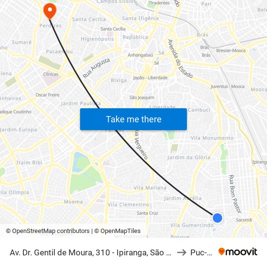 Av. Dr. Gentil de Moura, 310 - Ipiranga, São Paulo to Puc-Sp map
