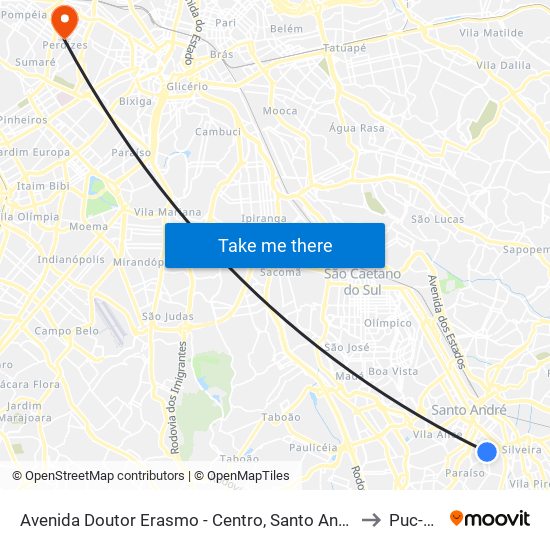 Avenida Doutor Erasmo - Centro, Santo André to Puc-Sp map