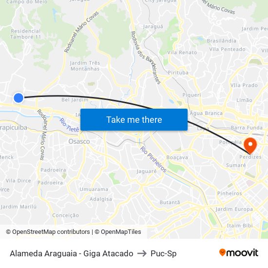 Alameda Araguaia - Giga Atacado to Puc-Sp map