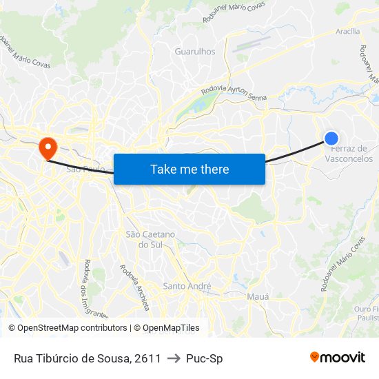 Rua Tibúrcio de Sousa, 2611 to Puc-Sp map