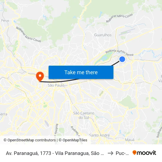 Av. Paranaguá, 1773 - Vila Paranagua, São Paulo to Puc-Sp map