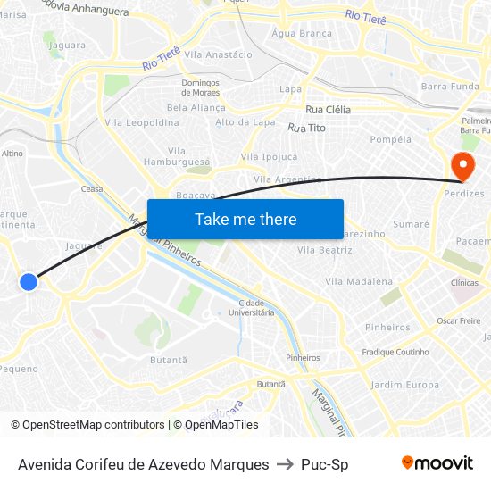 Avenida Corifeu de Azevedo Marques to Puc-Sp map