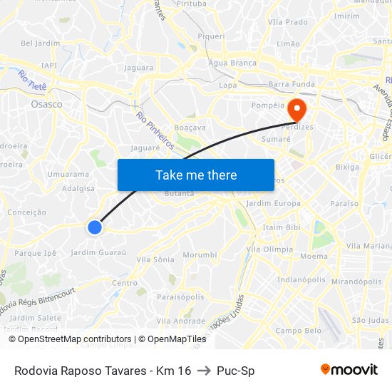 Rodovia Raposo Tavares - Km 16 to Puc-Sp map