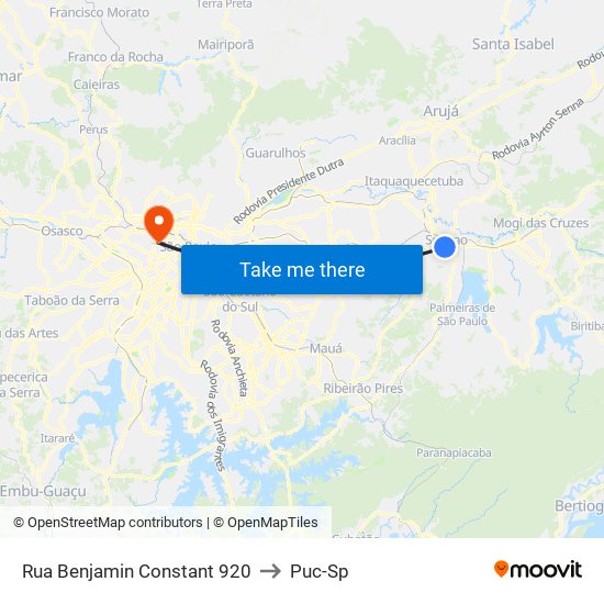 Rua Benjamin Constant 920 to Puc-Sp map