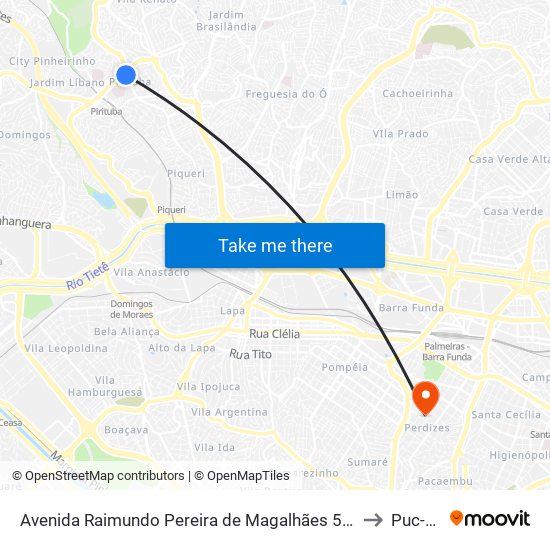 Avenida Raimundo Pereira de Magalhães 5440 to Puc-Sp map