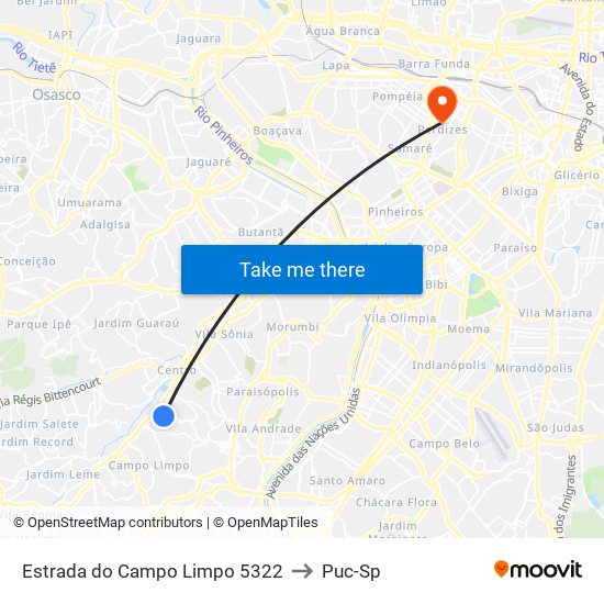 Estrada do Campo Limpo 5322 to Puc-Sp map